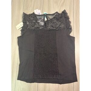 Nine Britton Landon Lace Yoke Corset Knit Top Black Size M Stitch Fox